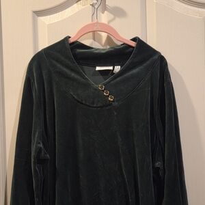 D&Co Active Top Green Crushed Velvet Shirt Soft Long Sleeved Size 1X QVC
